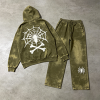 Ensemble de survêtement vintage épais pour homme, imprimé effet délavé soleil, avec pantalon de survêtement et sweat à capuche en molleton bouclette 100% coton effet vieilli