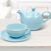 Service à thé/café individuel en céramique émaillée au design épuré, idéal pour le thé de l'après-midi