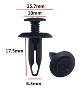 Nouveaux clips de fixation pour voiture en plastique noir de type vis, attaches pour garnitures de carrosserie, tête de 10 mm, base de 15,7 mm, tige de 17,5 mm, rivets pour panneaux de véhicule