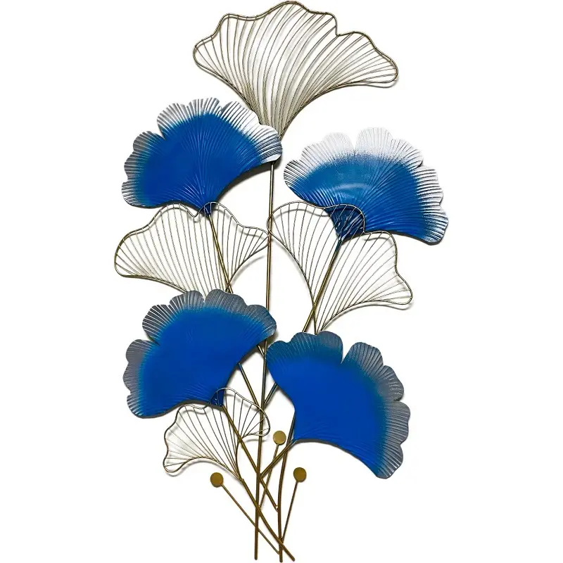Big Size Modern Ginkgo Leaves Blue Wall Decoration Wrought Blue Ginkgo Iron Leaves Display Art Hanging on Wall