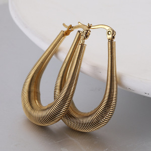 Boucles d'oreilles créoles en acier inoxydable en forme de U, 25 mm, goutte d'eau, bijoux de mode pour soirée, couleur or acier - Product Image 2