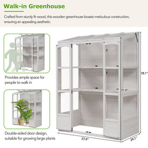 Invernadero de jardín de madera con estructura de PVC transparente para plantas, mini invernadero para interior, sala de germinación, armario de cultivo para patio, desde almacén de EE. UU. - Product Image 2