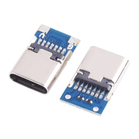 Receptáculo hembra Tipo-C con PCB, cable de soldadura de 2 pines, resistencia individual de 5.1KΩ, conector de alimentación USB-C para cable de carga y proyectos DIY
