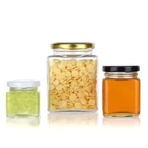 Custom Design Food Storage Square Honey Glass Jam Jar With Tinplate Lid