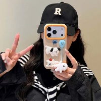 Étui de téléphone portable en silicone véritable avec pendentif chien ballon 3D mignon pour 16 Pro/15 Pro Max/14 Plus, antichoc 360