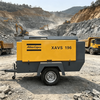 Compresseur d'air à vis diesel portable Atlas-Copco XAVS196 d'occasion, 13,8 bar, 11,3 m³/min, deux roues