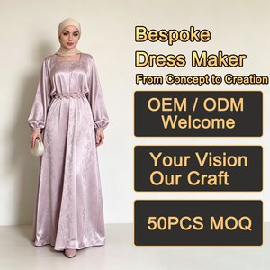 Vestidos Maxi Abaya Elegantes y Modestos con Cuello Cuadrado, Manga Larga Abullonada, Cintura Ajustada y Diseño Jacquard de Satén Personalizados - Product Image 1