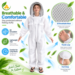 Beekeeping Suit White <strong>Full</strong> Body Protection Sting Resistant 3D Spacer Fabric Breathable Mesh <strong>Pockets</strong> Secure Cuffs Stirrups - Product Image 4