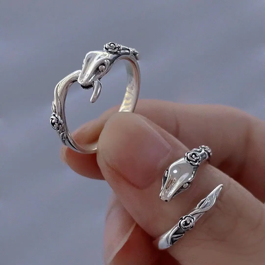 Vintage Punk Snake Shape Ring for Men Women Korean Elegant Opening Adjustable Rings Weddings Party Jewelry