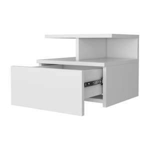 Mesita de Noche Flotante Blanca de 1 Cajón, Estante de Almacenamiento para Dormitorio Montado en la Pared - Product Image 3
