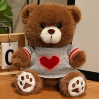 Ours en peluche confortable de 30 cm, assis, en peluche moelleuse, recouvert d'un pull, ours en peluche en forme de cœur pour la Saint-Valentin