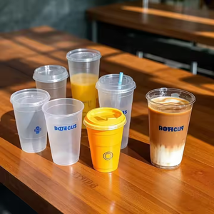 Logotipo personalizado desechable 11,74 oz 93mm calibre plástico PET tazas café leche té tazas con tapa logotipo personalizado para beber - Product Image 1