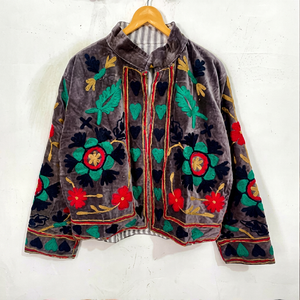 Suzani Embroidered <b>Velvet</b> Short Casual Sweet <b>Jacket</b> <b>Women</b> Breathable Handcrafted Artisan Custom Cotton decent design - Product Image 1