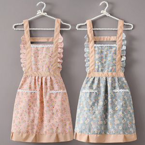 Princess <b>Apron</b> Floral Print Water Resistant <b>Kitchen</b> <b>Apron</b> For Home Cooking Daily Use Pink Blue Green - Product Image 1