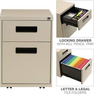 Meuble de classement à deux tiroirs en métal Alera, 14 7/8 largeur x 19 1/8 profondeur x 21 3/4 hauteur, couleur putty, réglable et mobile, pour bureau et atelier, en plastique et acier - Product Image 6