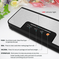 Machine de mise sous vide avec rangement pour rouleaux, bouton PULSE, commande manuelle, lumière LED, bouton mécanique