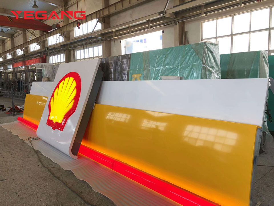 Custom LED-Illuminated Shell Gas Station Canopy Fascia Signage Column ...