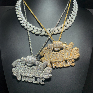2024 nuevo diseño de moda Bling Iced Out Hand Catch Money joyería para hombres Micro Pave 5A CZ letra Hustle Holic colgante collar - Product Image 4