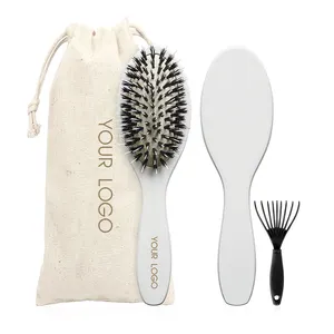 Cepillo de cerdas de jabalí, postizo de pelo blanco con mango de madera, logotipo personalizado, venta directa de fábrica