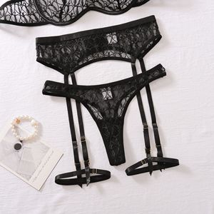 Conjunto de Lencería Erótica de Cuatro Piezas con Bordado en Forma de Corazón, Transparente y Ultrafino - Product Image 3