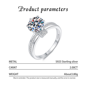 GRA Certificate 925 Sterling <b>Silver</b> VVS1 D 2CT Brilliant Cut Moissanite Luxury Women's Eternity <b>Band</b> Prong Setting Rhodium <b>Ring</b> - Product Image 3
