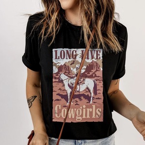 Loveda Custom Women Fashion Black Crew Neck Western Short Sleeve Tops <strong>Cowgirl</strong> Letter Print Graphic T <strong>Shirts</strong> - Product Image 6