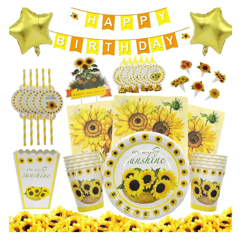 Sunflowers Theme Birthday Party Supplies Sunflower Paper Tableware Sets Baby Shower Birthday Decorations