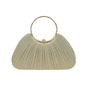 Women's Classic Vintage Fashion Pleated Evening Bag Versatile Polyester Shell <b>Handbag</b> Magnetic Closure Chain Strap 1L Capacity - Product Image 5