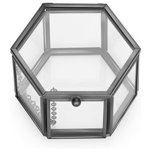 Elegante Caja Hexagonal de Metal Dorado para Anillos, Caja de Regalo Personalizada para Anillos de Boda, Caja de Joyería con Flores Preservadas Transparentes - Product Image 1