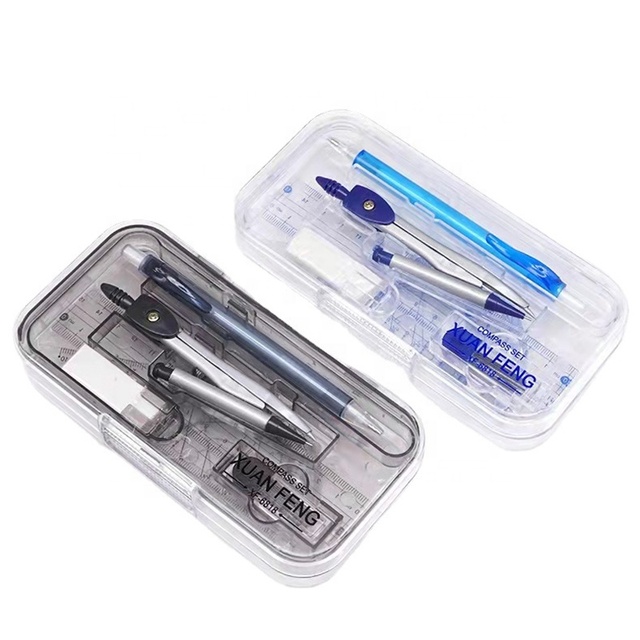 8 Pieces Math Geometry Stationery Suit Student School Drawing Compass Ruler Pencil Sharpener Eraser Set Wholesale