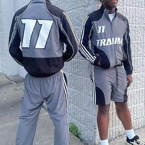 Custom Screen Print Windbreaker Casual Zip up <strong>Polyester</strong> Nylon Sweatsuit Streetwear <strong>Jogger</strong> Zip up Jacket Shorts Set for Men - Product Image 6