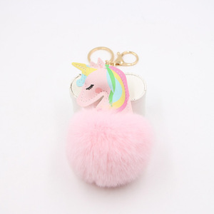 <span class=keywords><strong>Porte</strong></span>-clés en peluche <span class=keywords><strong>licorne</strong></span> et cheval en cuir PU de luxe en gros avec pompons, écologiques, couleur personnalisée, cadeau promotionnel - Product Image 5