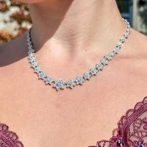 Collier Rivière Fleur en Moissanite Style Édouardien en Argent 925 – Élégant Bijou de Fête et Cadeau d'Anniversaire pour Femme – Style Tendance - Product Image 1