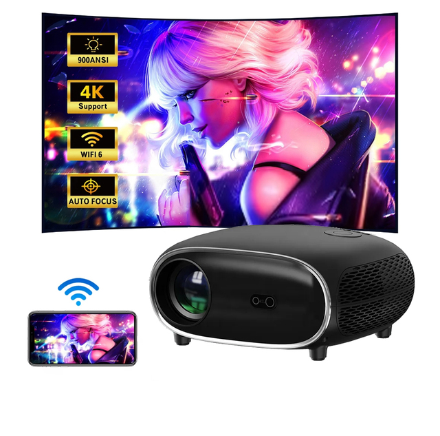 High Quality Bright LED 4K UHD Projector with Android 9 HIFI Stereo Speakers & Portable Design for Gaming & Home Entertainment