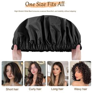 Bonnets <span class=keywords><strong>de</strong></span> Douche Réutilisables en Satin <span class=keywords><strong>de</strong></span> Luxe Imperméables pour Femmes, Bonnets <span class=keywords><strong>de</strong></span> Douche à Double Couche avec Conception Élastique pour Toutes les Coiffures - Product Image 6