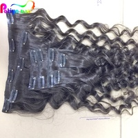 Extensions de cheveux humains Remy vietnamiens à clipser, double trame, qualité supérieure 12A, ondulation naturelle, noir, effet mouillé, postiche à clipser