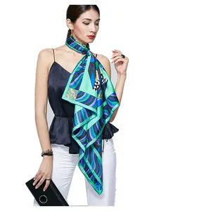 100% 纯丝斜纹绸缎女方形定制数码印花丝质围巾