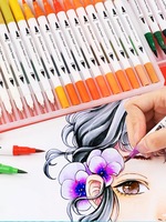 24 stylos marqueurs double pointe, stylo coloré à pointe fine, marqueur artistique et stylo pinceau pour la coloration pour adultes, la calligraphie, l'écriture, la planification