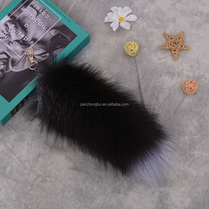 Llavero de piel de cola de zorro Real esponjoso y accesorio de decoración para niñas - Product Image 1