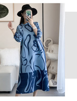 Robe plissée sur mesure style Miyake pour femme, élégante, imprimé graffiti, manches 3/4, longueur midi, tenue de fabricant