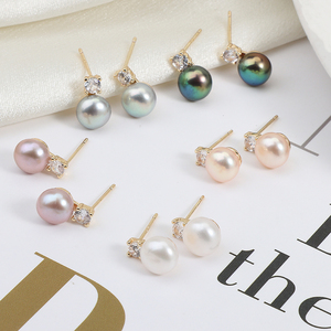 Boucles d'oreilles classiques en perles, perles d'eau douce naturelles, aiguille en argent 925, incrustées de diamants, haute brillance - Product Image 6