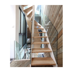 Gradini del battistrada galleggiante in legno dritto interno in stile moderno <span class=keywords><strong>e</strong></span> corrimano ringhiera pannello in vetro temperato - Product Image 5