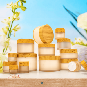 Pot à crème en PETG givré à paroi épaisse pour cosmétiques avec impression en grain de bois et bouchon à vis - Product Image 1