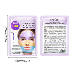 Masque facial hydrogel au collagène, à l'acide hyaluronique et aux pépins de raisin SADOER, format voyage, produit de beauté, marque privée OEM - Product Image 6