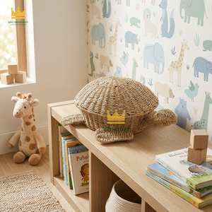 Cesta de Almacenamiento Tejida en Forma de Tortuga de Hierba Marina, Estilo Bohemio, Redonda, Color Natural, Contenedor para Juguetes Infantiles - Product Image 3