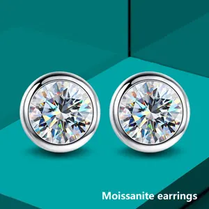 GRA VVS 0.5 1 CT Moissanite Diamond Round Stud Earring for Women 925 Sterling Silver Solitaire Wedding Luxury fine Jewelry set