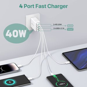 <span class=keywords><strong>Cargador</strong></span> de Pared USB C de 40 W, Bloque de <span class=keywords><strong>Cargador</strong></span> de 4 Puertos, Carga Rápida PD+QC, Enchufe de Pared, Adaptador de <span class=keywords><strong>Cargador</strong></span> Rápido Multipuerto <span class=keywords><strong>Tipo</strong></span> C para Teléfono y Tableta - Product Image 5
