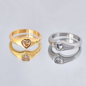 Wholesale Fashionable Minimalist Jewelry Anniversary Gift <b>Gold</b> Plated Stainless Steel Heart Zircon <b>Ring</b> - Product Image 2