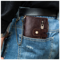 Dompet Kulit Asli Anti RFID Mewah Kasual Mini Kecil Vintage Pria Slim Wallet Dengan Resleting