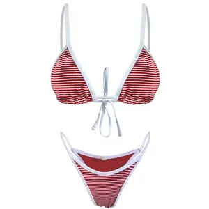 कस्टम ग्रीष्मकालीन कैजुअल फैशन रेड स्ट्रिप टटोपोइक तैराक महिलाओं के लिए मिनी त्रिभुज बिकनी स्विमसूट